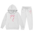thumbnail image 3 of Hienoo Little Girls Hoodie Set Bow Print Hooded Sweatshirt Sweatpants Outfits Sweatsuit, 3 of 3