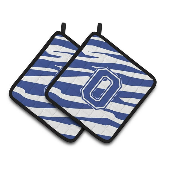 Caroline's Treasures Monogram Initial O Tiger Stripe Blue and White Pair of Pot Holders