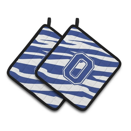 

Caroline s Treasures Monogram Initial O Tiger Stripe Blue and White Pair of Pot Holders