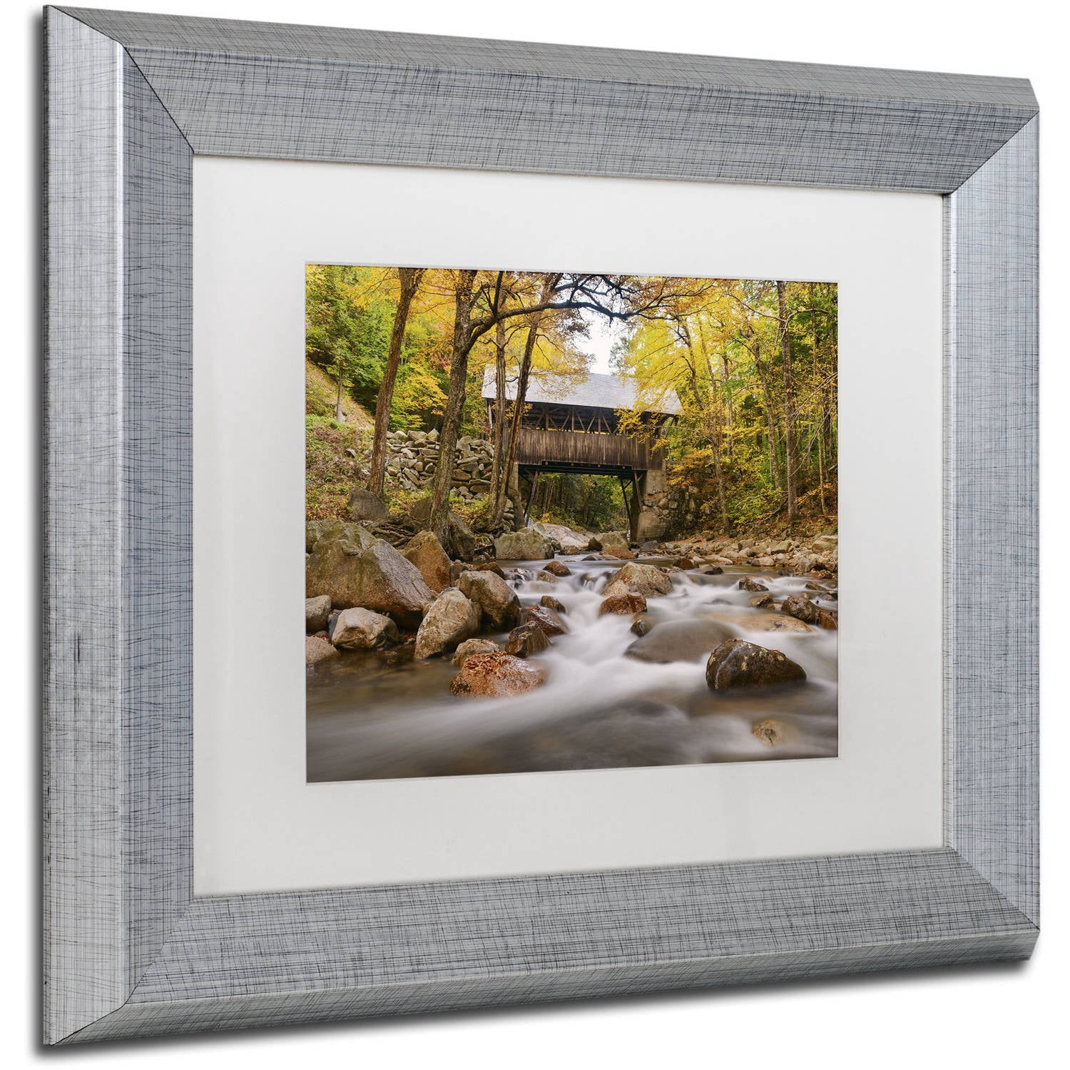 Trademark Fine Art 'The Flume Bridge' Canvas Art by Michael Blanchette Photography, White Matte, Silver Frame