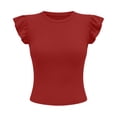 thumbnail image 6 of ClodeEU Women's Crew Neck Ruffle Cap Sleeve T-Shirt,Fitted Ribbed Knit Basic Slim Top Red,Women's Plus XXL, 6 of 7