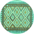 thumbnail image 1 of Ahgly Company Machine Washable Indoor Round Abstract Turquoise Blue Contemporary Area Rugs, 8' Round, 1 of 4