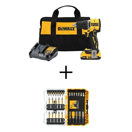 ATOMIC 20V Lithium-Ion Cordless Compact 1/2 in. Drill/Driver Kit with 30 Driving Bit Set, 2Ah Battery and Charger