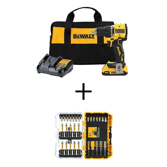 ATOMIC 20V Lithium-Ion Cordless Compact 1/2 in. Drill/Driver Kit with 30 Driving Bit Set, 2Ah Battery and Charger