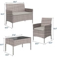 thumbnail image 2 of 4-Piece Patio Furniture Set, Rattan Outdoor Furniture with Upholstered Sofa, 2 Chairs & Coffee Table, Modern Conversation Bistro Set for Garden Backyard Porch (Grey), 2 of 5