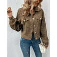 thumbnail image 3 of KelaJuan Women Lightweight Button Jacket Casual Houndstooth Jacquard Long Sleeve Cardigan for Fall Clothes Outwear Streetwear, 3 of 6