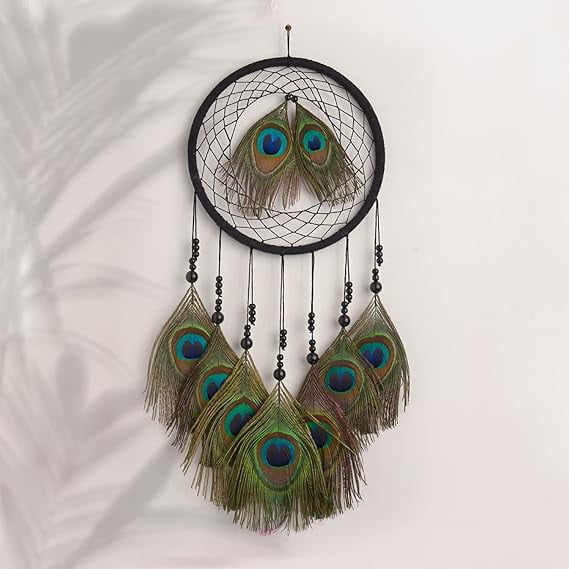 Swadeshi Desire Peacock Feather Dream Catcher for Positive Energy Decorative Showpiece Wall Hanging (18/45 cm)
