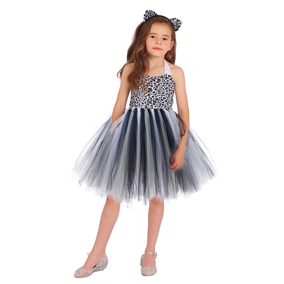 Halloween for Girls Giraffe Tutu Dress Set Halter Sleeveless Animal Print Tutu Dress with Matching Headband 2 Piece Kids Fancy Outfits Layered Party Dress for Cosplay Themed Party