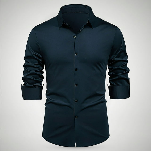 ylioge M-4X Plus Size Dress Shirts for Men Long Sleeve Big & Tall Slim-Fit T-Shirts Mens Formal Solid Color Button-Down Collared Business Work Tops