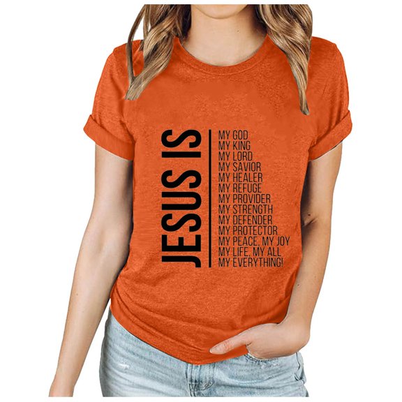 Wenini Women's Easter T-Shirt Letter Graphic Casual Summer Tops Short Sleeve Round Neck Loose Comfy Basic Tee, Orange XXL