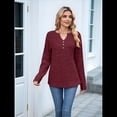 thumbnail image 4 of Camisas de Larga para Mujer, Suéteres Elegantes Informales con Botones y Cuello en V, Tops Tipo Jersey, Conjuntos de Otoño. Rojo Vino M, 4 of 10