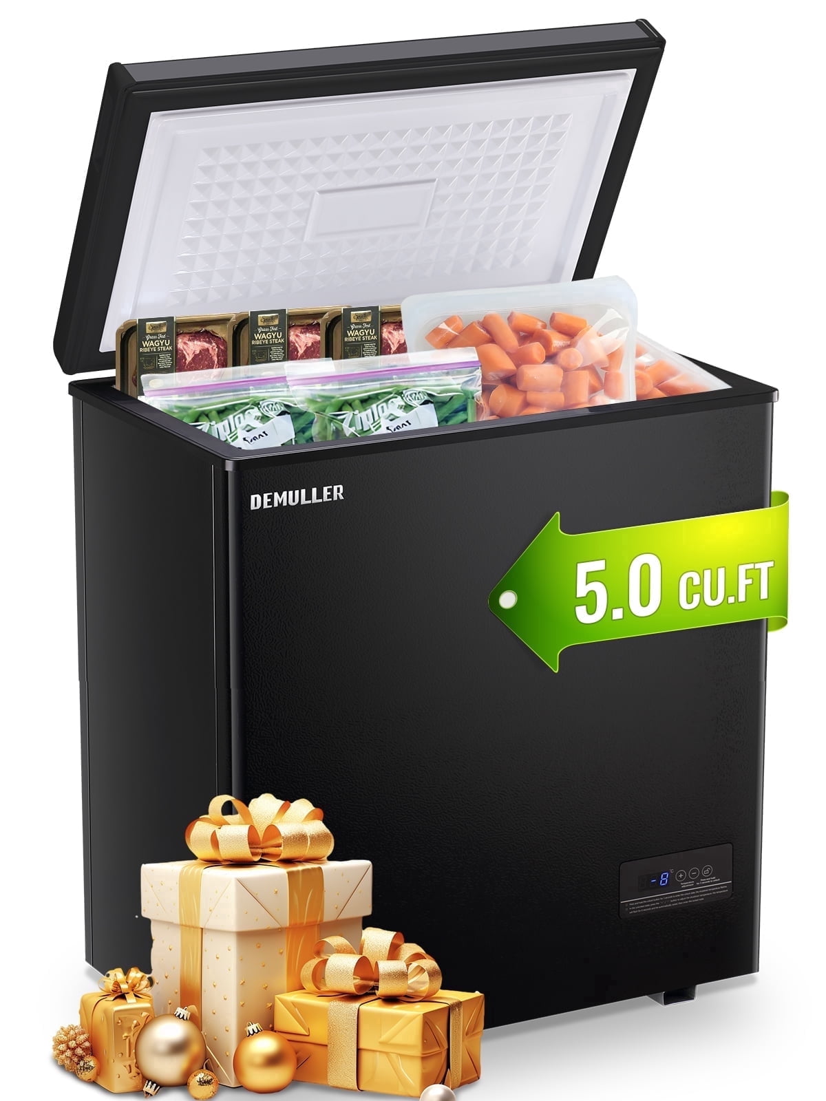 DEMULLER Chest Freezer Deep Freezer Mini Freezers with 2 Baskets Top Open Door New Black