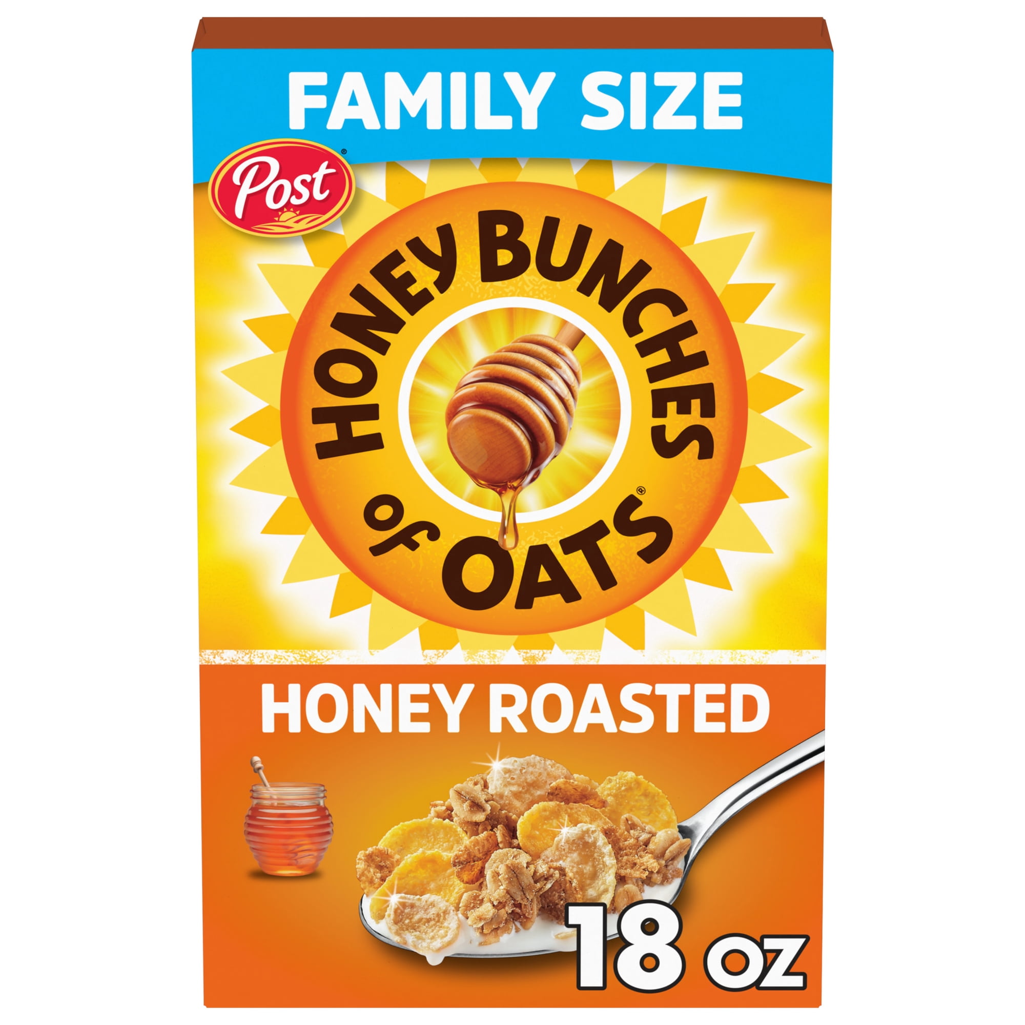 Honey Bunches of Oats Honey Roasted Breakfast Cereal with Oats and Granola Clusters, 18 oz Box