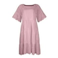 thumbnail image 5 of Qwertyu Women's Lace Eyelet Short Sleeve Tiered Midi Dresses Ruffle Hem Babydoll Summer Dresses Pink S, 5 of 6