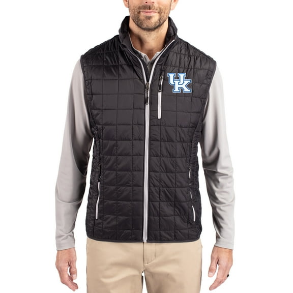 Men's-Cutter & Buck  Black Kentucky Wildcats Rainier Eco Insulated PrimaLoft Full-Zip Puffer Vest