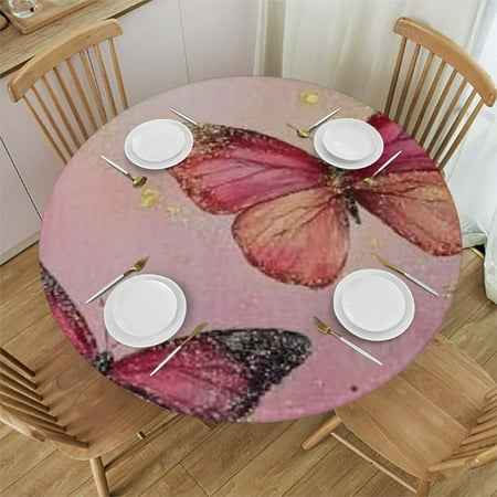 

Patifu Butterflies Pink Glitters Round Tablecloth 100% Polyester Stain-Resistant Washable for Indoor Outdoor Restaurants Weddings Parties Home Kitchen Decoration 54 -58