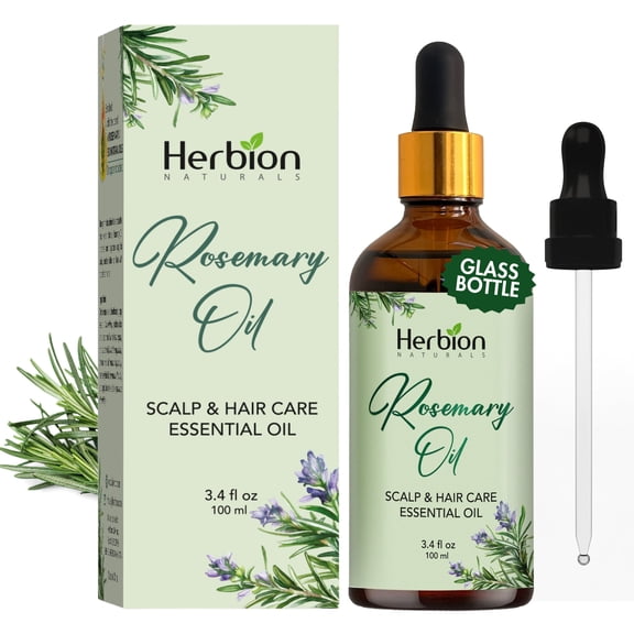 Herbion Naturals Rosemary Hair Oil 3.3 Fl Oz: Ultimate Hair Growth Oil, Infused with Essential Oils for Scalp and Hair Care, Hair Growth Serum with Lavender & Tea Tree, Glass Bottle