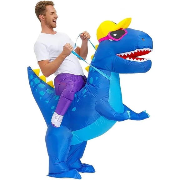 Inflatable Dinosaur Rider Costume - Blue T-Rex Blow-Up Outfit for Halloween, Parties & Events | Fits Height (4.9-6.2 ft)