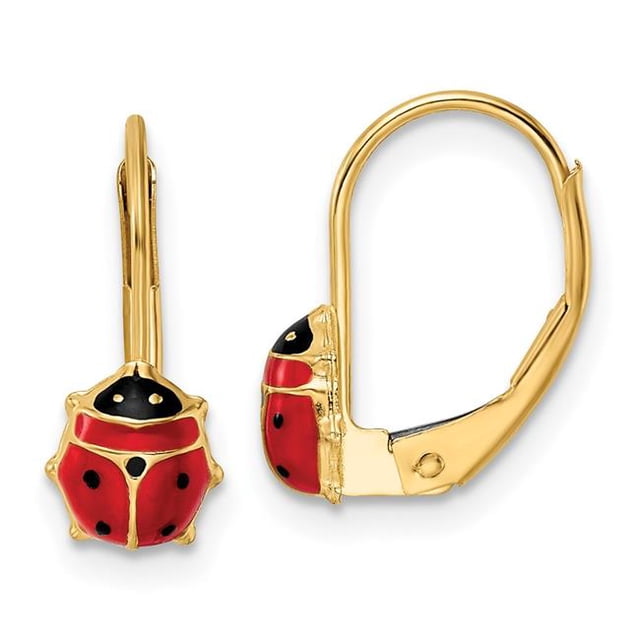 Quality Gold YE2087 14K Yellow Gold Polished Enameled Ladybug Leverback Earrings