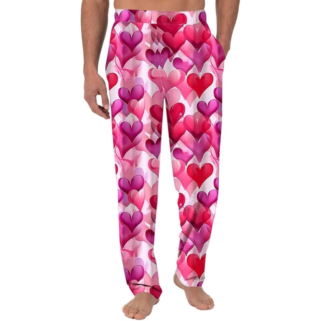 Pantalones largos de moda para hombre, informales, para el hogar, con estampado de San Valentín, de pierna recta, largos