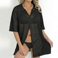 thumbnail image 2 of successthop Bikini Cover Ups for Women Crochet Button Down V Neck Collar Clothes Short Sleeve Cardigan Solid Knitwear, 2 of 5