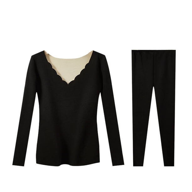 Minnieouse Ropa interior térmica femenina, ropa de manga larga, traje, pijama, camisa cálida, pantalones, accesorios para pantalones de fibra acrílica Ropa interior Negro L Minnieouse AP013575-01
