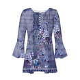 thumbnail image 4 of Floral Summer Tops for Women Tunic Tops V-neck 3/4 Lace Sleeve Pleated Button Casual Print Top, 4 of 5