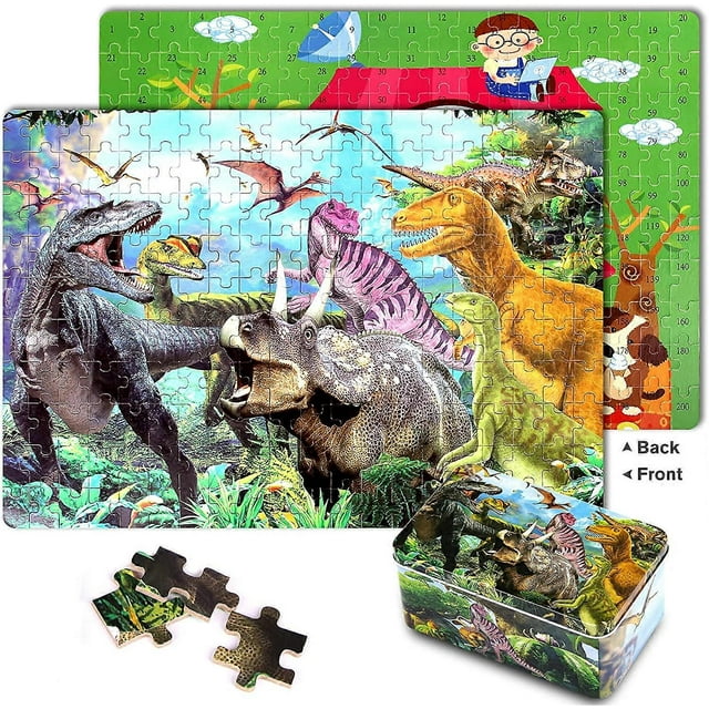 Wooden Jigsaw Puzzles for Kids 200 Piece Dinosaur Puzzle Toy Xmas Gifts for Kid Boys and Girls Intellectual Educational Games Fun Family Toys