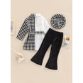 thumbnail image 4 of Franhais Kid Girl Long Pants Outfits, Plaid Pattern Coat with Belt + Elastic Waist Pants + Cute Hat, 4 of 9