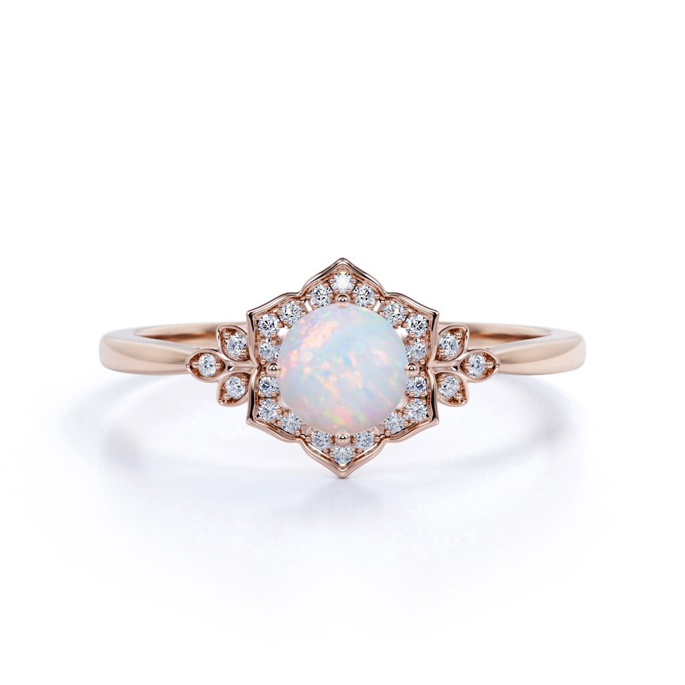 2.38ct AAA Peach Morganite & Moissanite in 14K Rose Gold Plated Engagement Ring Vintage Flower Solitaire Art Deco Ring for Women Gift