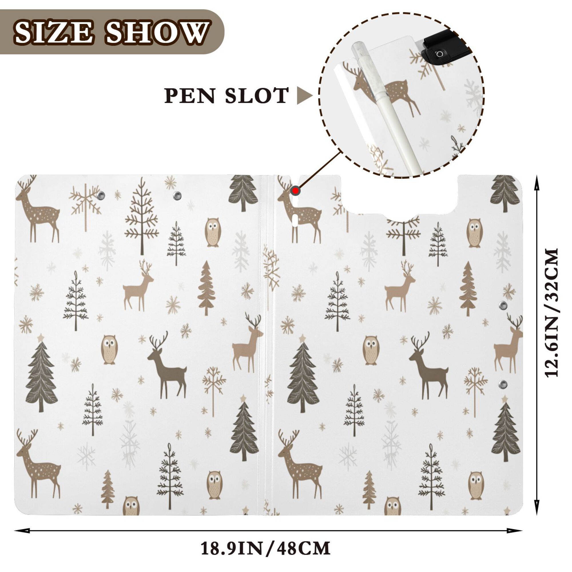 FORMRS A4 Clipboard Folder with Pen Holder Horizontal Foldable School Office Binder, Christmas Forest