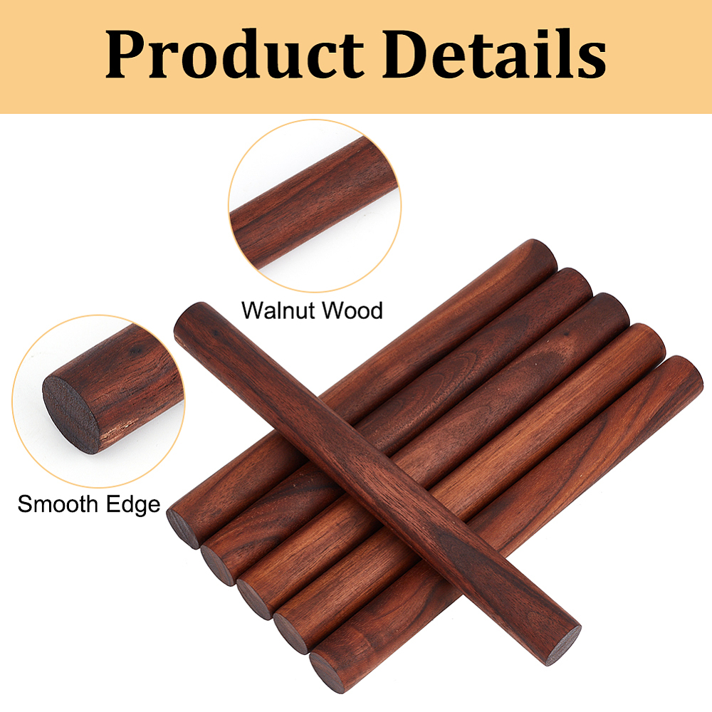 1 Bag 6Pcs Walnut Wood Craft Sticks Column Coconut Brown 20x2cm