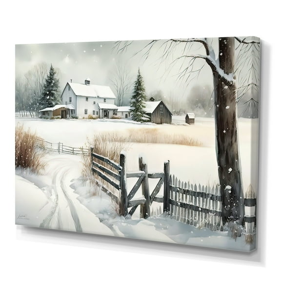 Designart Kentucky Farm In Winter Canvas Wall Art