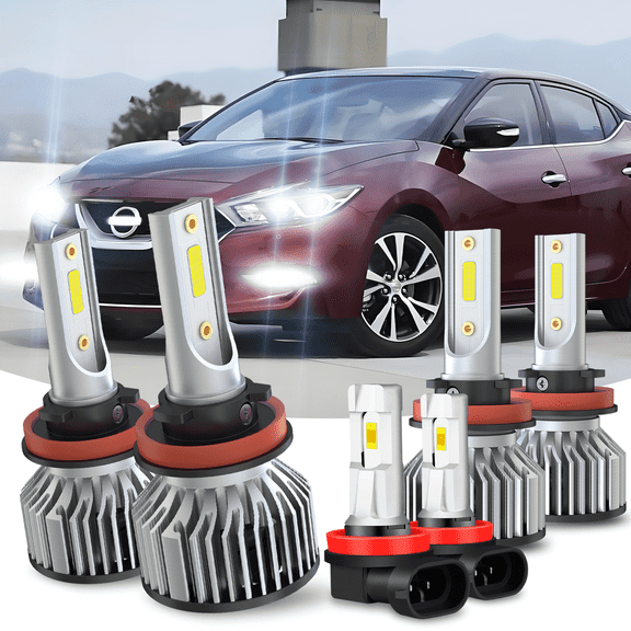 For Nissan Maxima 2016 2017 2018 LED Headlight High Low Beam   Fog Light Bulbs Kit 6000K White 6pcs