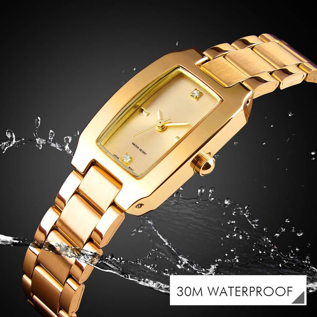 Square Watches for Women, Women's Wristwatches, Ladies Waterproof Stainless Steel Analog Small Dainty Gold Watch for Women