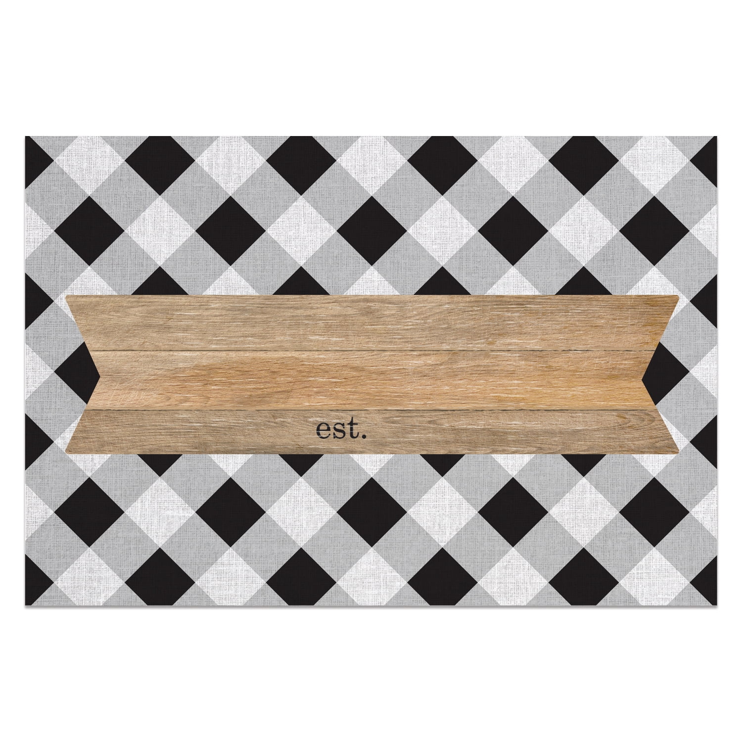 Personalized Planet 27x18 Black and White Gingham Doormat with Custom Personalization Printed on Rectangular 1/4” Thick Non Slip Mat for Kitchen Hallway Deck or Porch