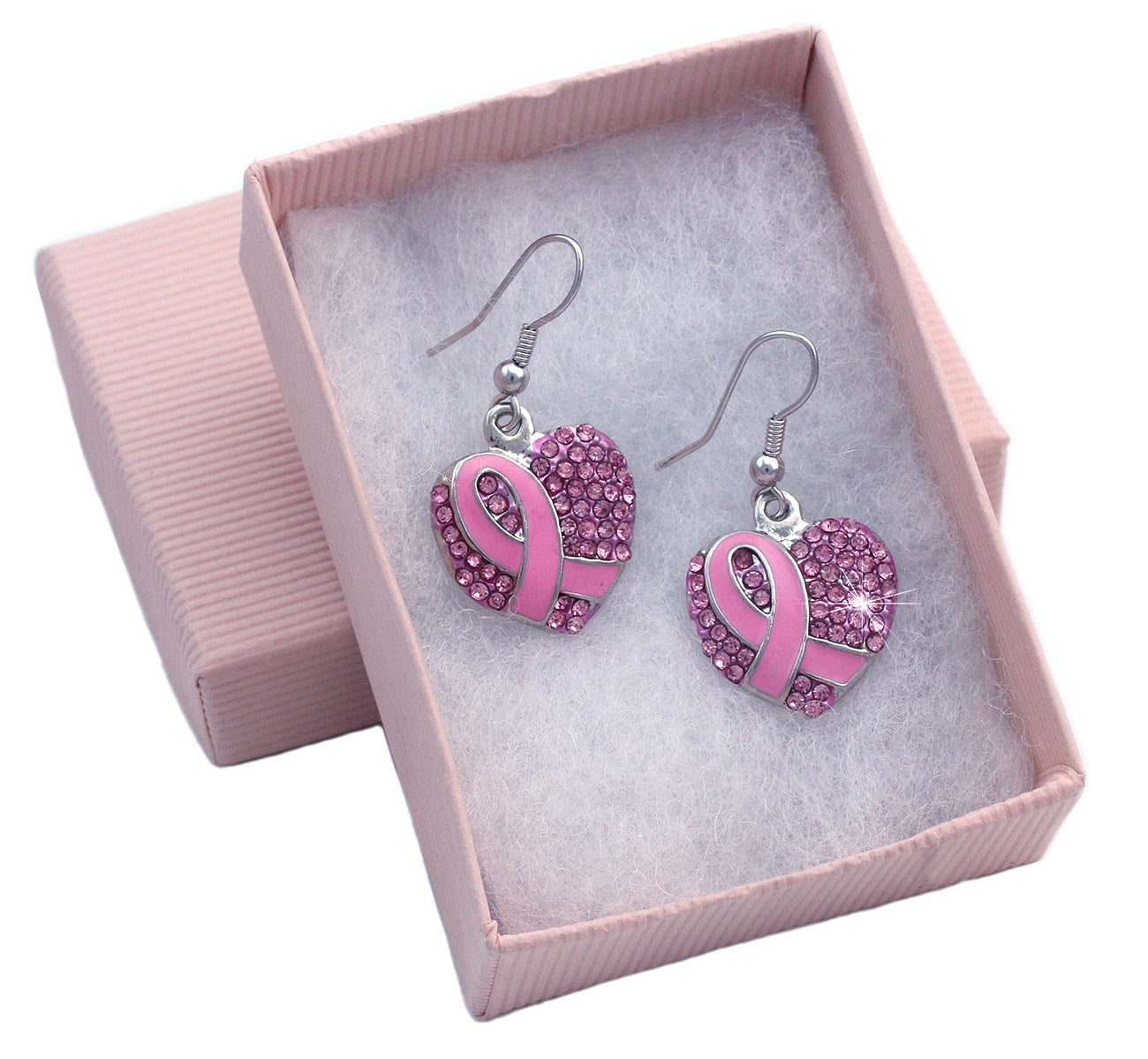 Support Breast Cancer Awareness Pink Ribbon Boxing Glove Heart Earrings 