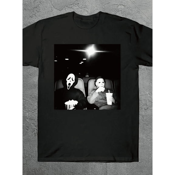 Cotton retro 90s Halloween ghost face and Michael T-shirt men's summer street style T-shirt Halloween costume(2XL)