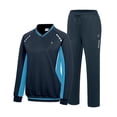 thumbnail image 2 of Women's 2Pc V Neck Tracksuit, 4 Way Stretch Breathable Reflective for Golf Running Casual Navy Light Blue XL, 2 of 8