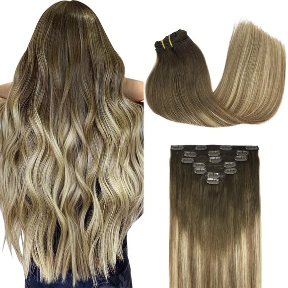 Extensiones de cabello GOO GOO CLIP en cabello humano real de 24 pulgadas y 120 g
