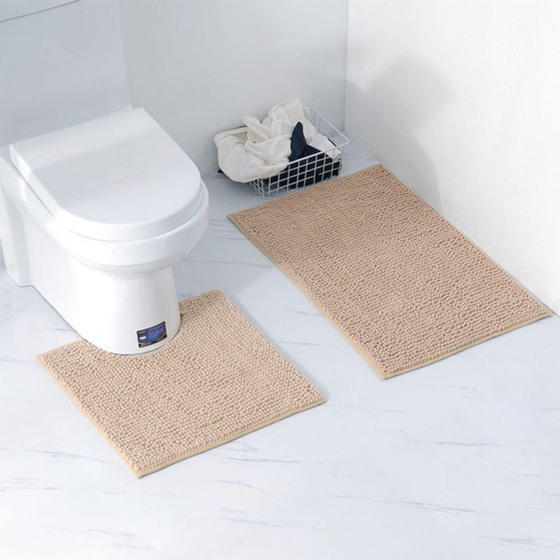 Chenille 2 Piece Area Rug Set Includes Oval U-Shape  Mat for Toilet  Bathroom 
