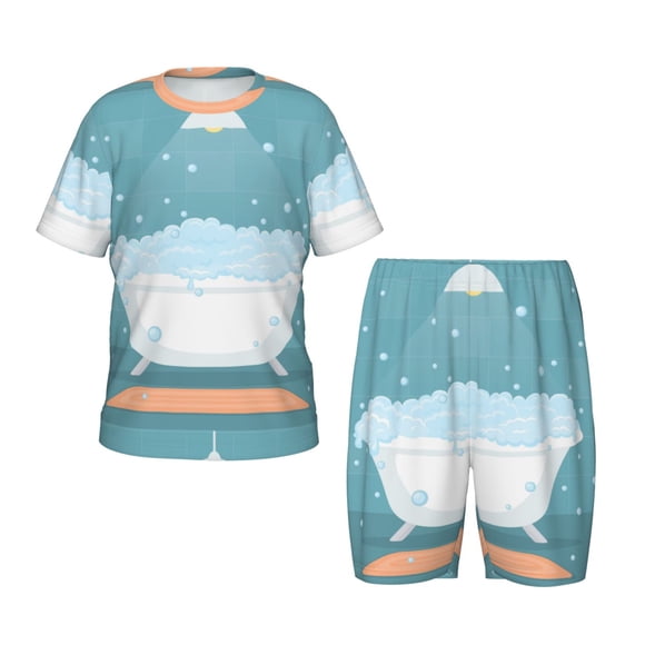 Fotbe Bathtub with Soap Bubbles Pijama Estampada de 2 Piezas para Niños – Ropa de Dormir de Manga Corta Cómoda para Niños y Niñas, Camiseta y Shorts de Algodón-3X-Large