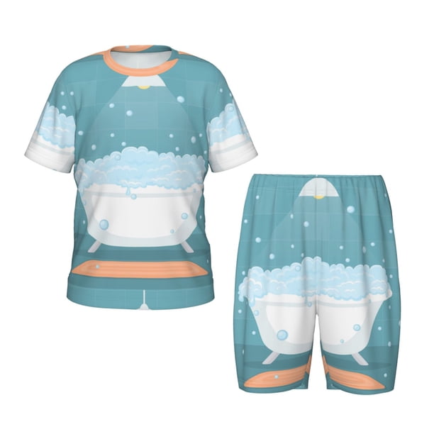 Fotbe Bathtub with Soap Bubbles Pijama Estampada de 2 Piezas para Niños – Ropa de Dormir de Manga Corta Cómoda para Niños y Niñas, Camiseta y Shorts de Algodón-X-Large
