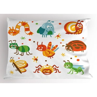 Ambesonne Caterpillar Pillow Sham, Butterfly Spider Bug, 36" X 20", Multicolor