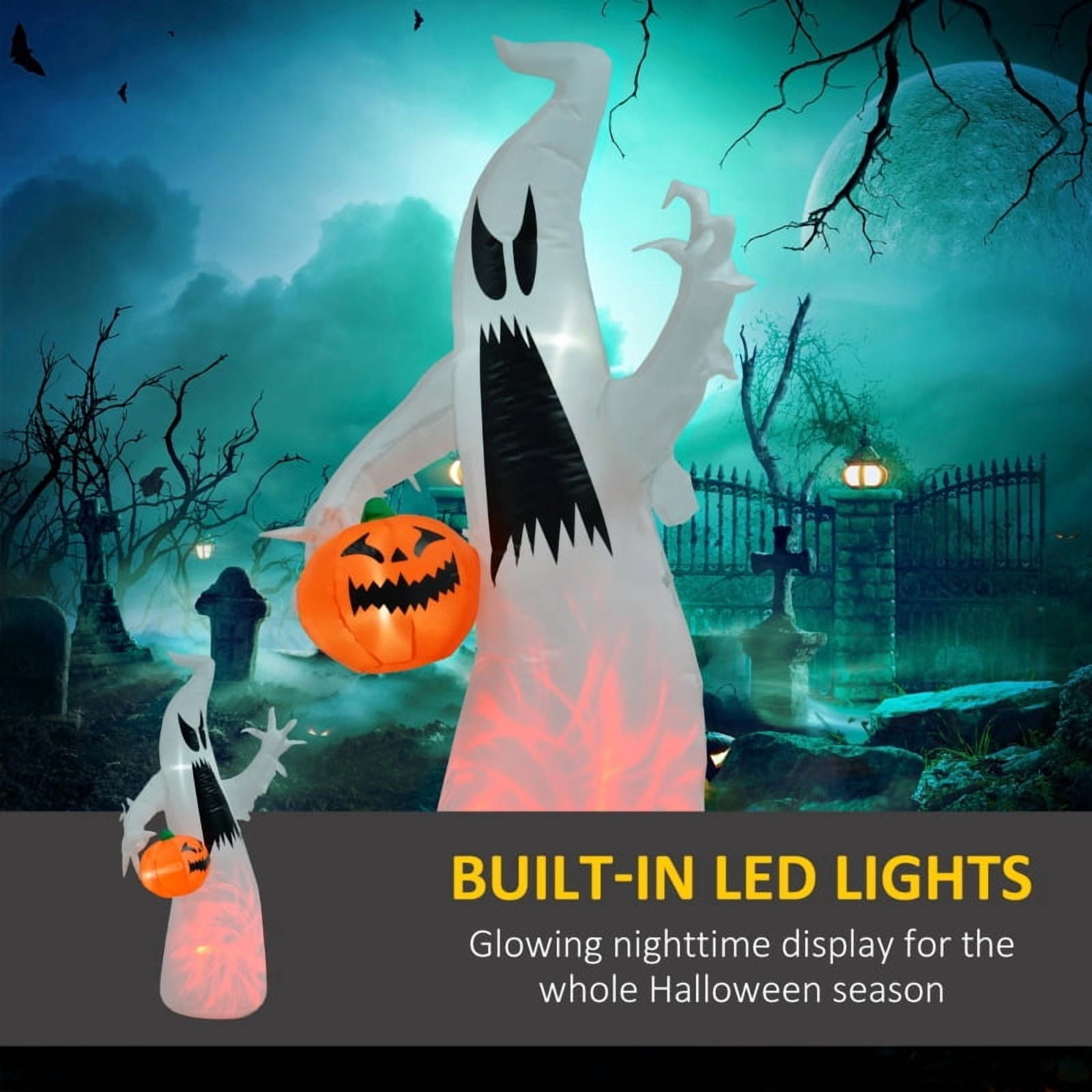 Alvantor Halloween Decoration Inflatables Ghost with Pumpkin, Waterproof Blow Up LED Yard Decor, 41.25"x25.5"x70.75" White