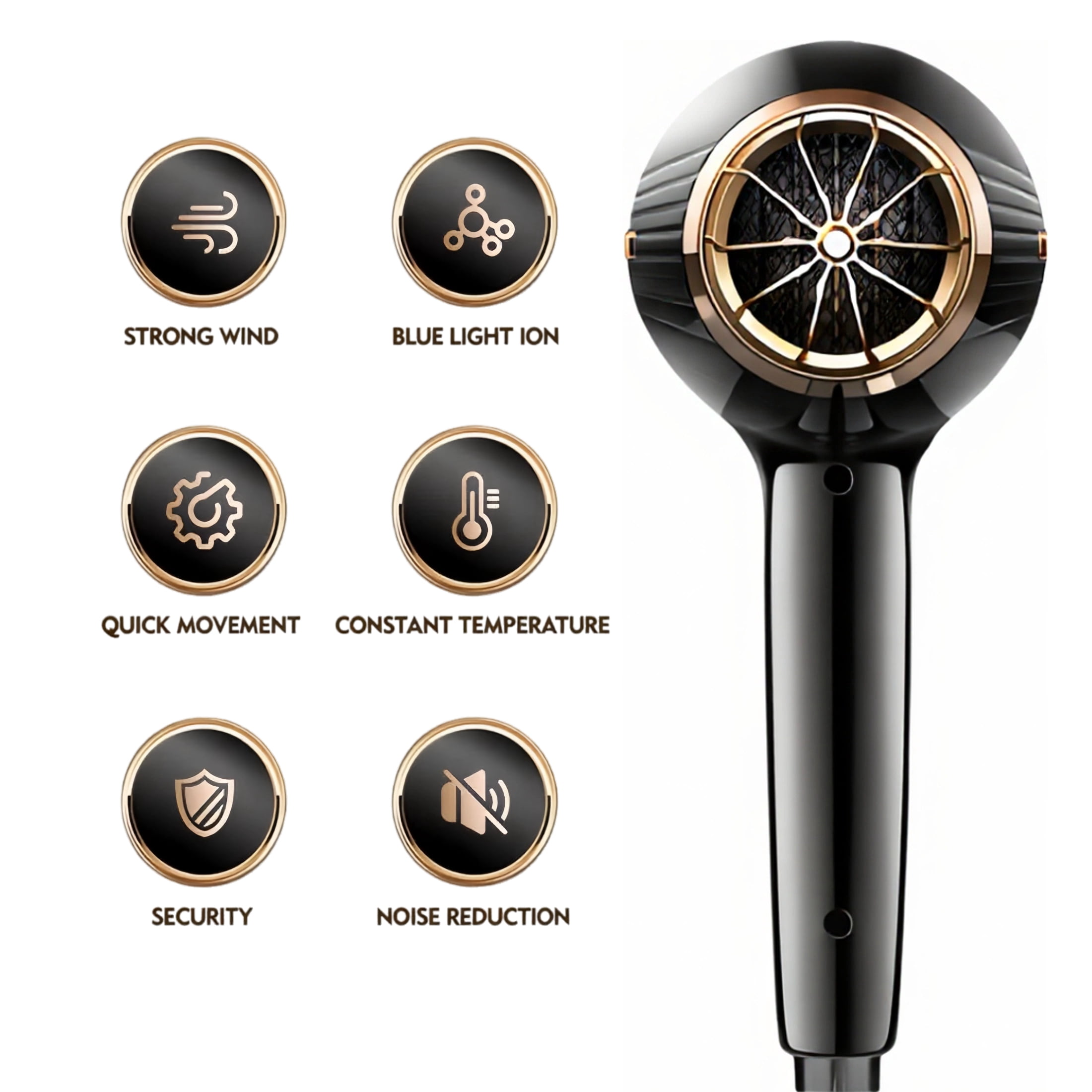 Professional Hair Dryer with 11 Styling Attachments， For Home and Travel, Gift-Ready, Unisex Fast Drying and Hair Care,Black