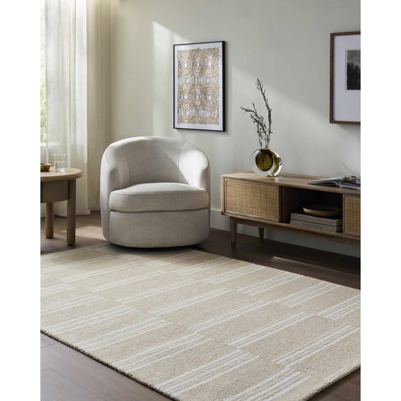 Hauteloom Argyro Wool Living Room, Bedroom Area Rug - Bohemian, Transitional - Sandstone, Ivory, Beige - 2' x 3'