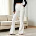 thumbnail image 2 of LIaqionyy Women's Flare Yoga Pants Stretch Casual Ribbed High Waist Leggings Solid Color Bootcut Bottom Pant with Pockets, 2 of 6