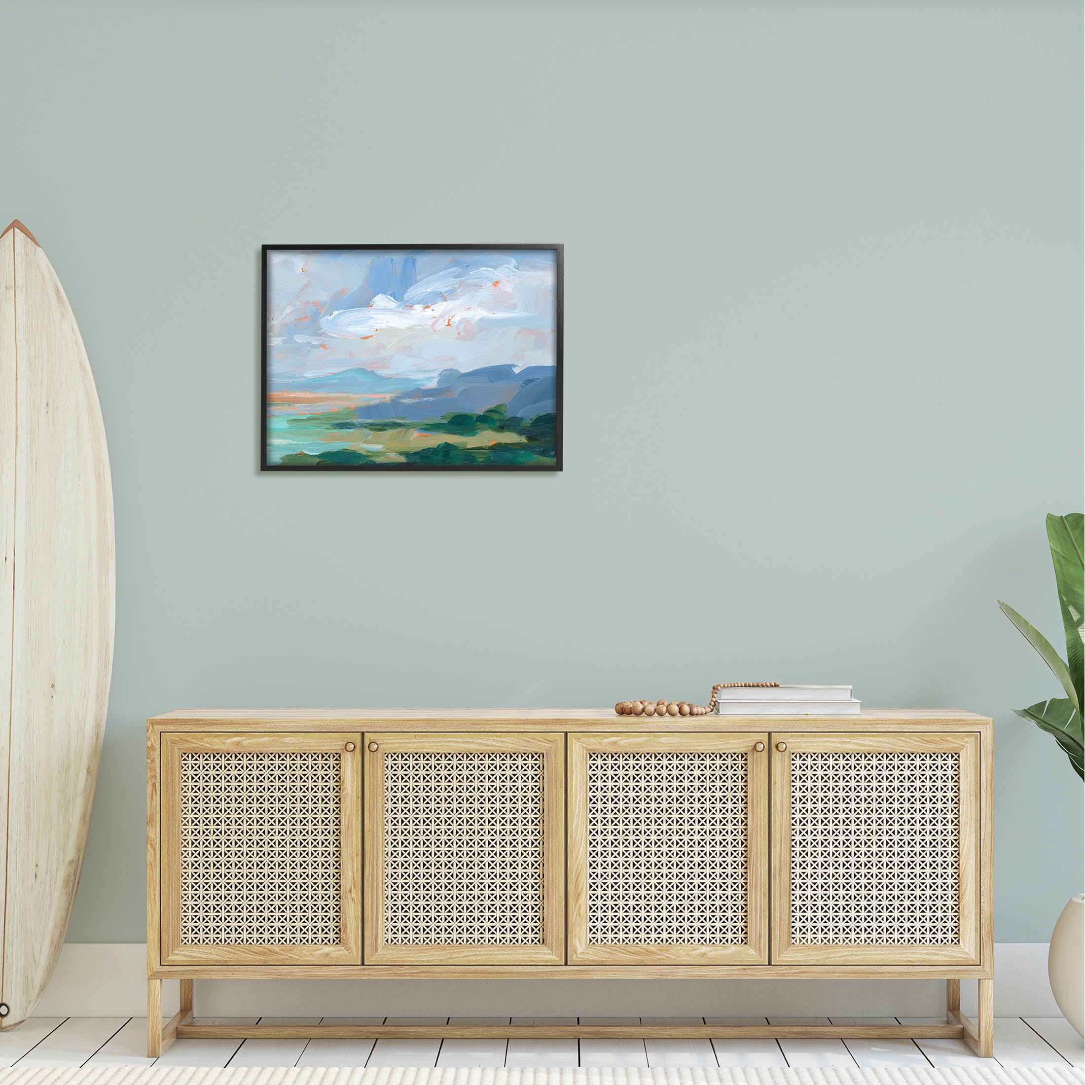 Ocean Cliffs Abstract Landscape Landscape Painting Black Framed Art Print Wall Art