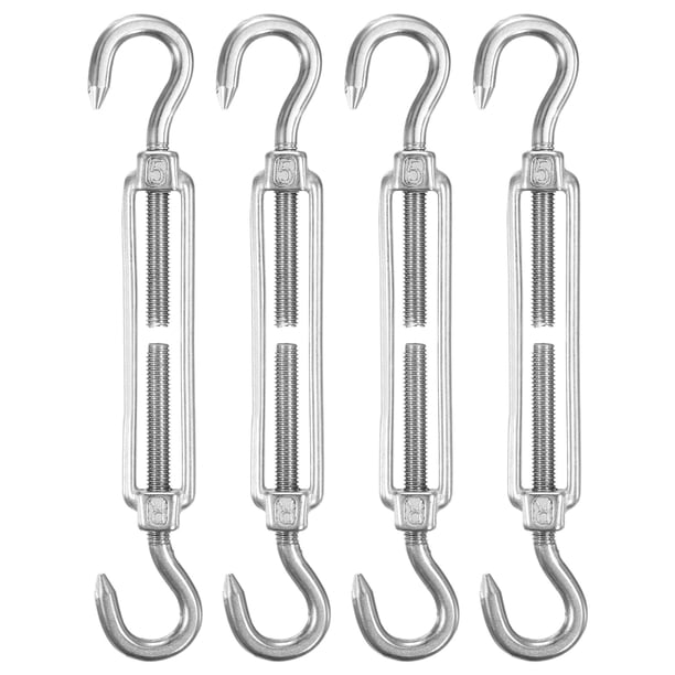 Uxcell Paquete de 4 Tensores de Gancho y Gancho, Tensores de Acero Inoxidable M5 Pesados Ajustables para Cuerda